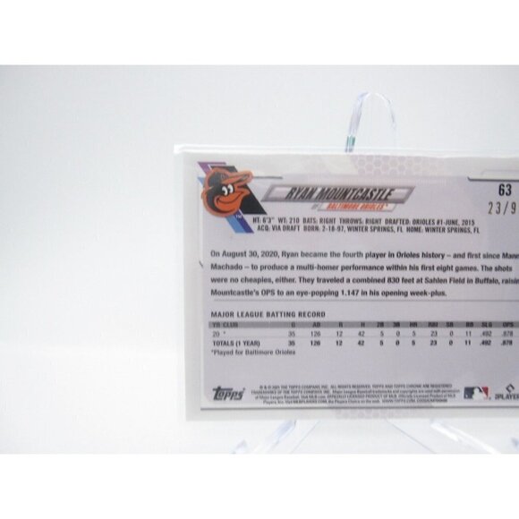 2021 Topps Ben Baller Ryan Mountcastle Green Refractor #63 Rookie Card 23/99,A18 - Picture 7 of 8